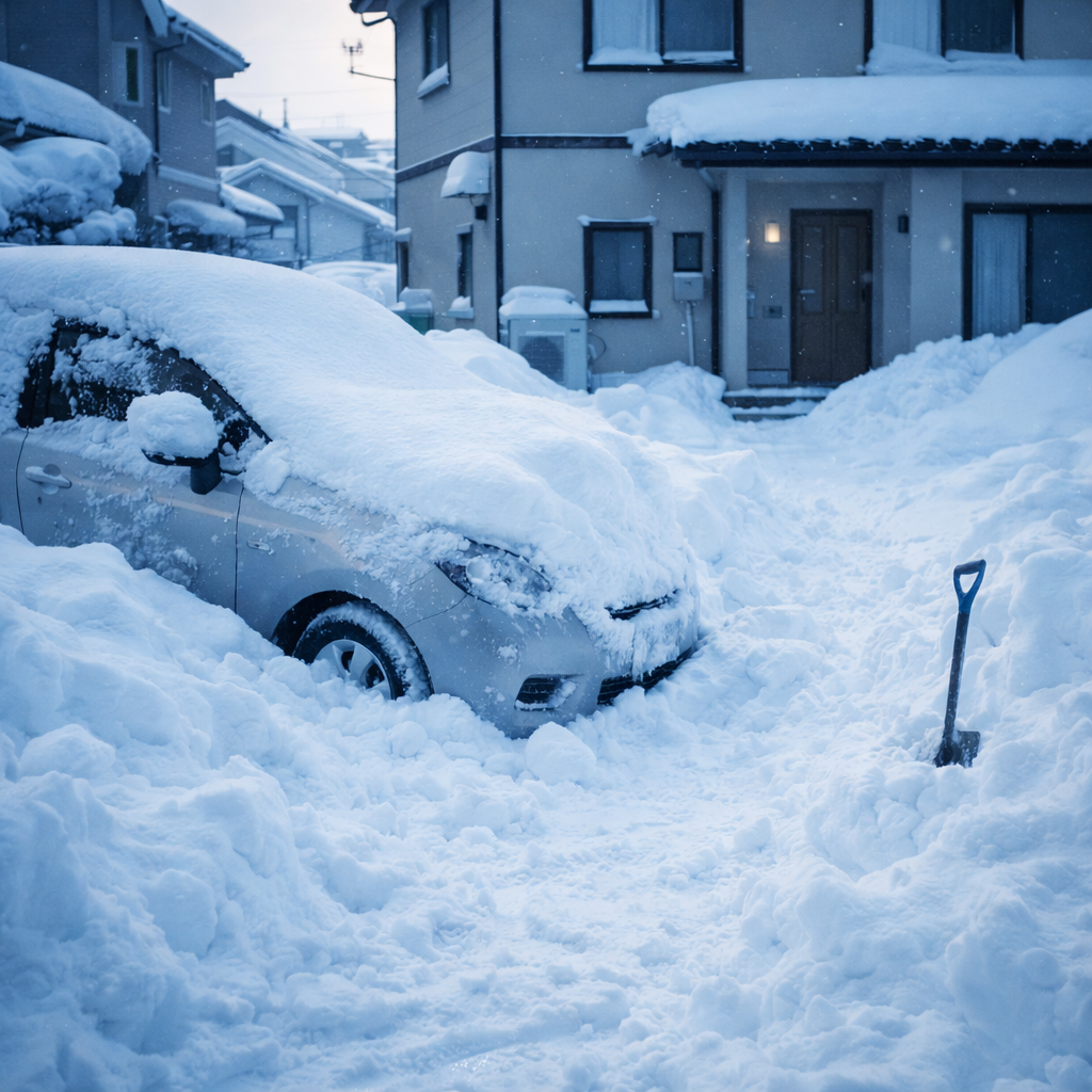 積雪した駐車場の様子
